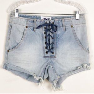 One Teaspoon Light Wash Distressed Tie Waist Short